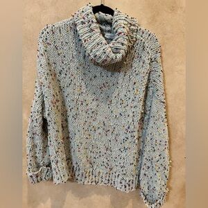 Mint green confetti Speckled Knit cowl Turtleneck Sweater xl chicsoul.com